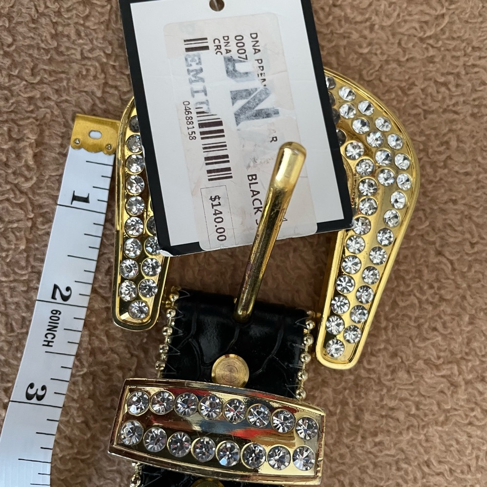 Glamorous Black and Gold Belt with Sparkling Crystal Embellishments